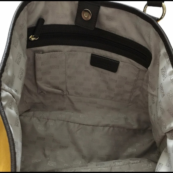 [Michael Kors] Mustard Yellow Canvas Tote with Brown Leather Handles - Picture 2 of 4